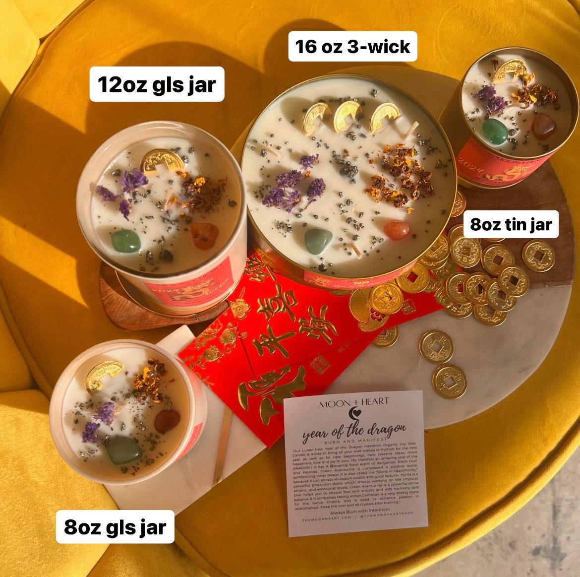 2024 Year of the DRAGON candle|  Intention Candle | Manifestation Candle with Feng Shui Coin