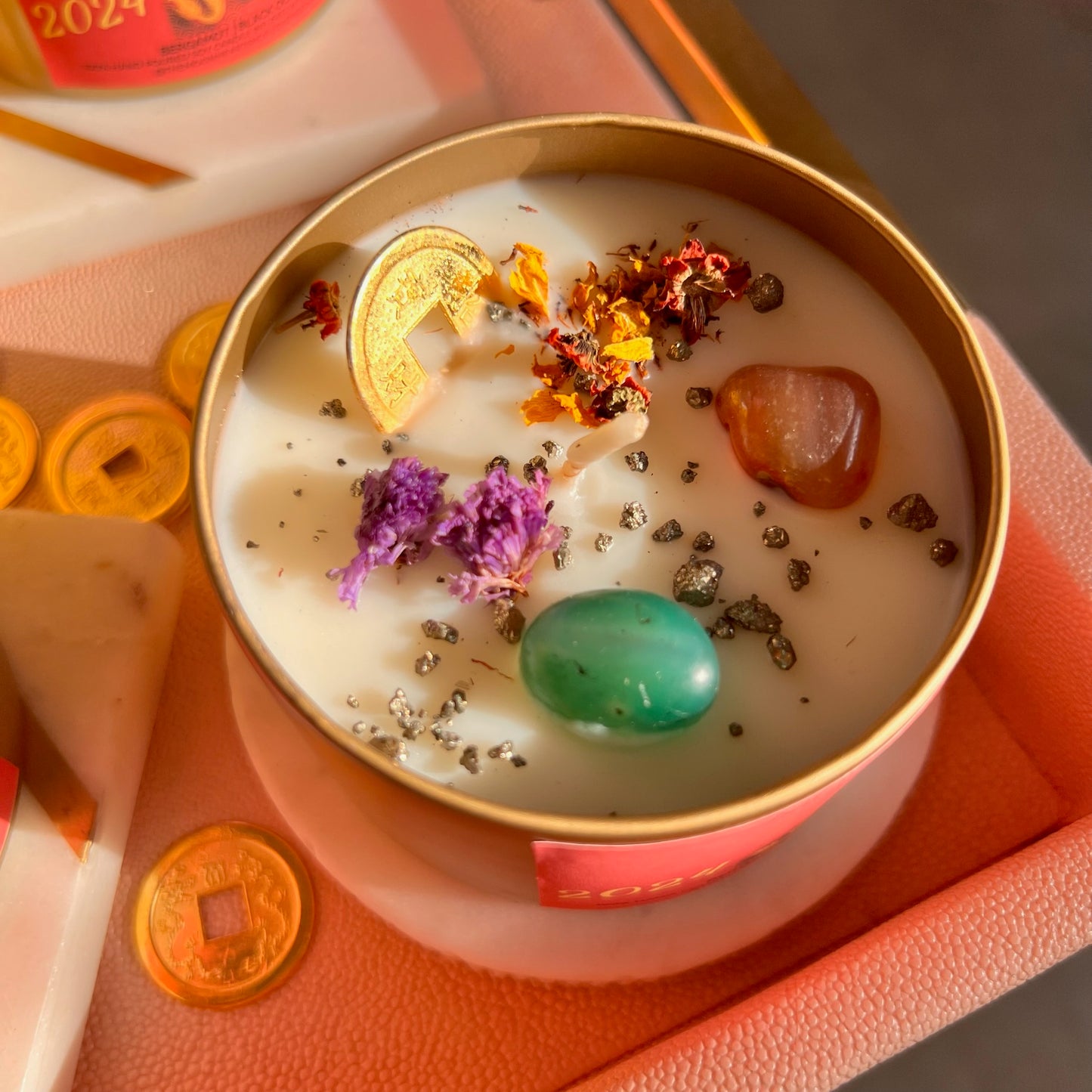 2024 Year of the DRAGON candle|  Intention Candle | Manifestation Candle with Feng Shui Coin