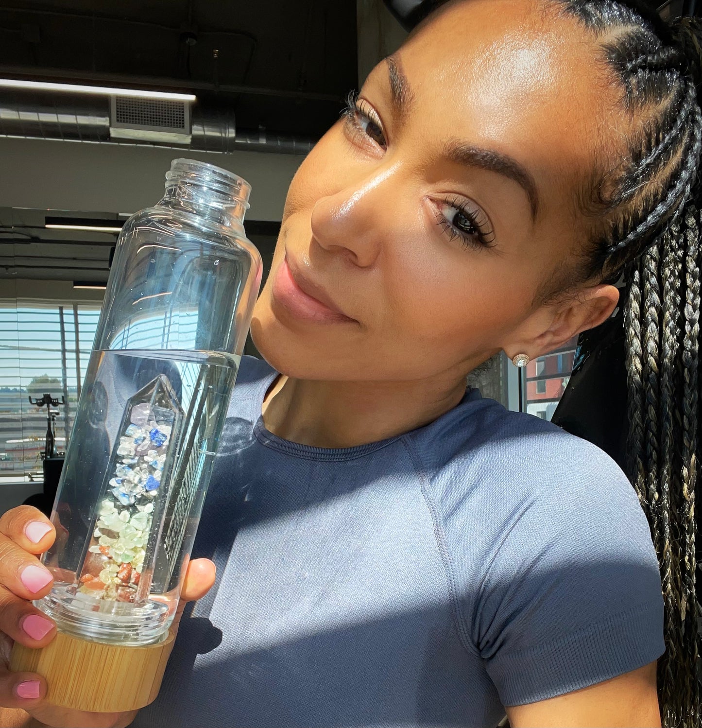 Chakra Energized Point Reiki Gemstone Tiger's Eye Hand-made Energy Wooden Crystal Healing Water Bottle With Protection Case Gift