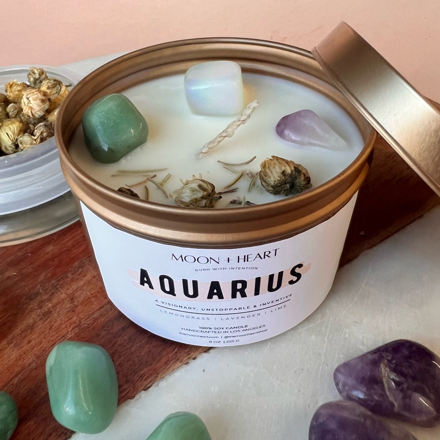 AQUARIUS Candle | Zodiac candle | Crystal Infused candle | Intention Candle | Manifestation Candle