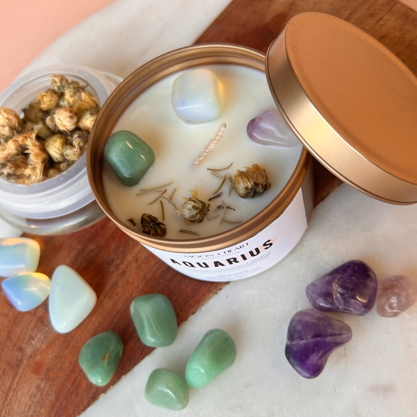 AQUARIUS Candle | Zodiac candle | Crystal Infused candle | Intention Candle | Manifestation Candle