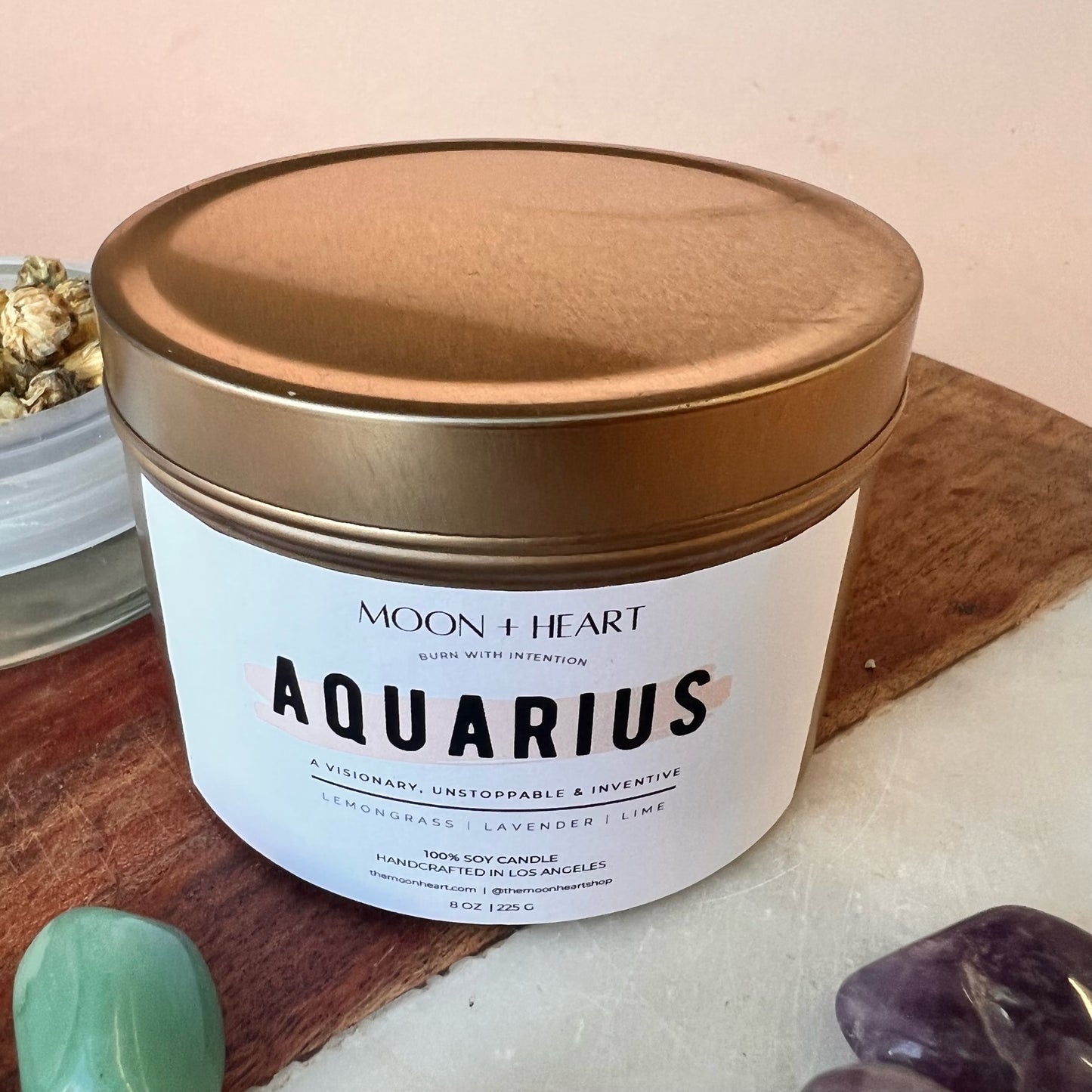 AQUARIUS Candle | Zodiac candle | Crystal Infused candle | Intention Candle | Manifestation Candle