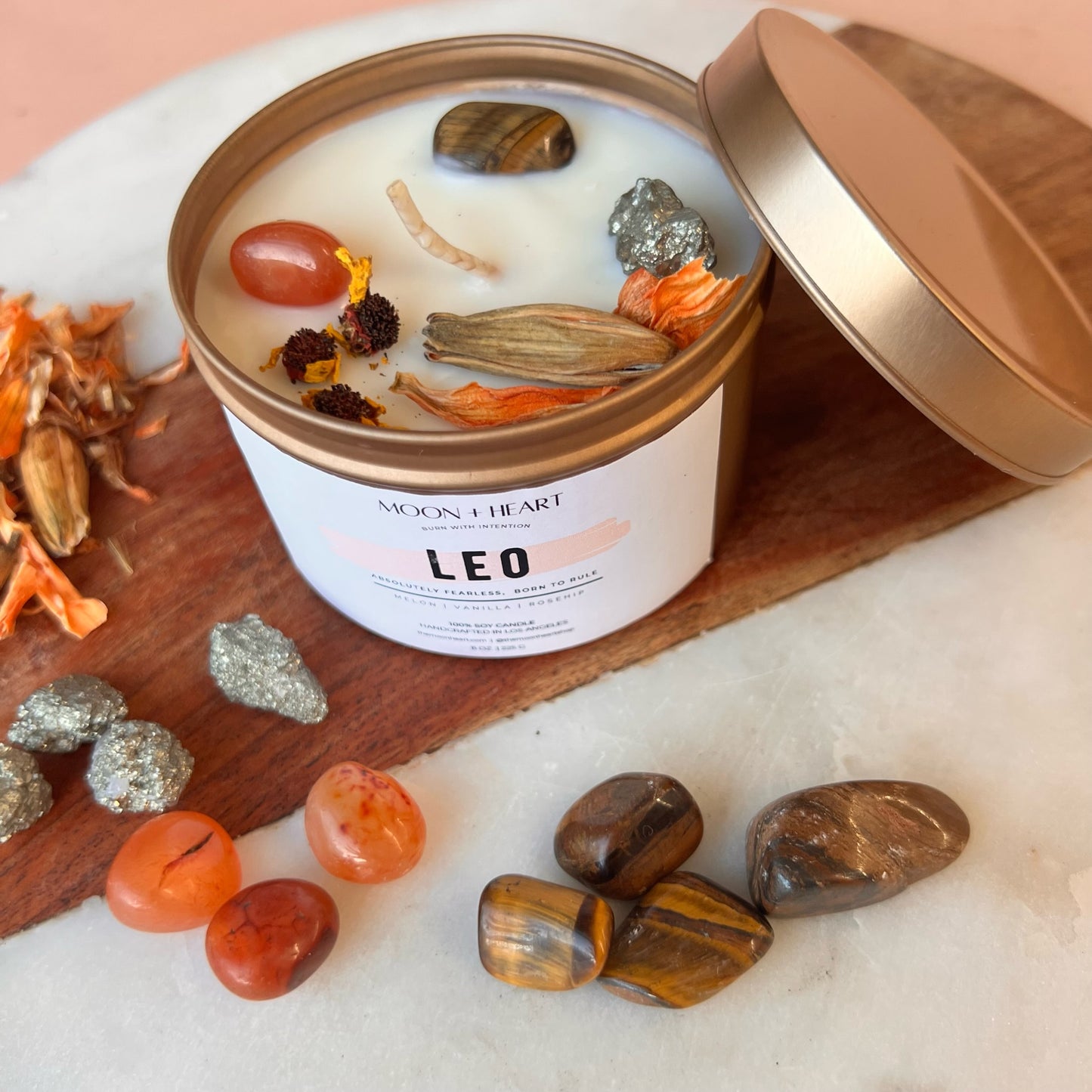 LEO zodiac Candle | Zodiac candle | Intention Candle with Crystals | Manifestation Candle
