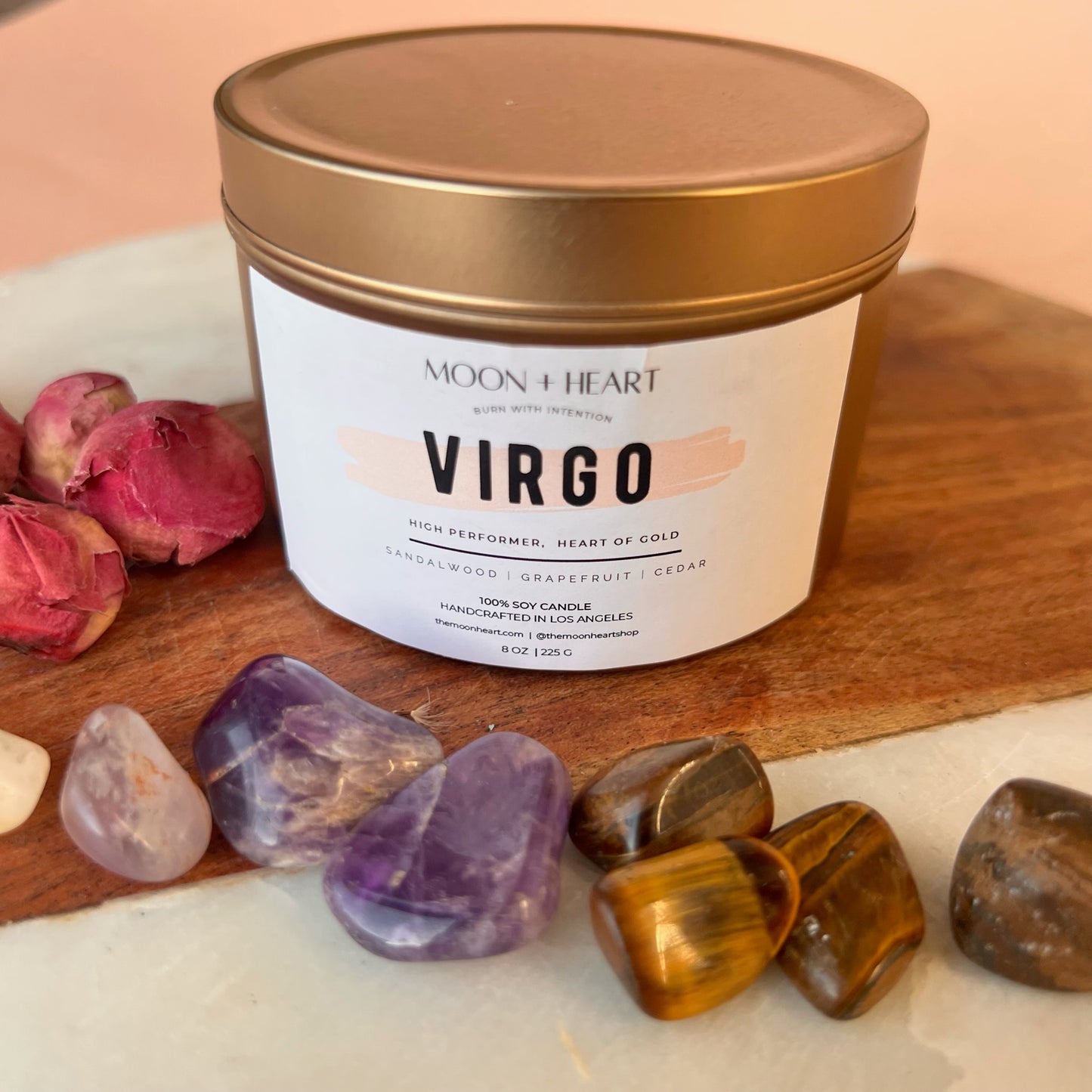 VIRGO zodiac sign Intention Candle w/ Crystal | Dried Flower Candles | Homemade candles | Manifestation Candle