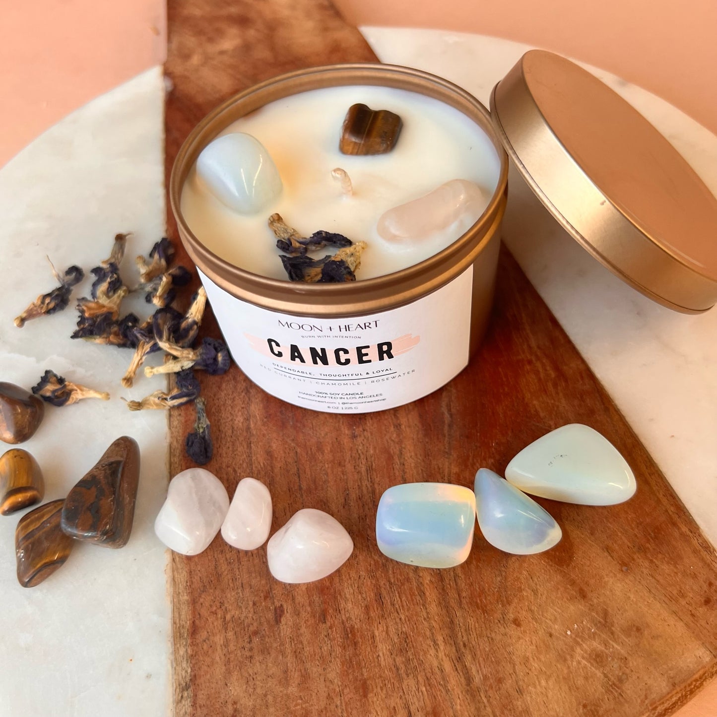 Cancer Zodiac candle | Crystal Infused candle | Intention Candle | Manifestation Candle