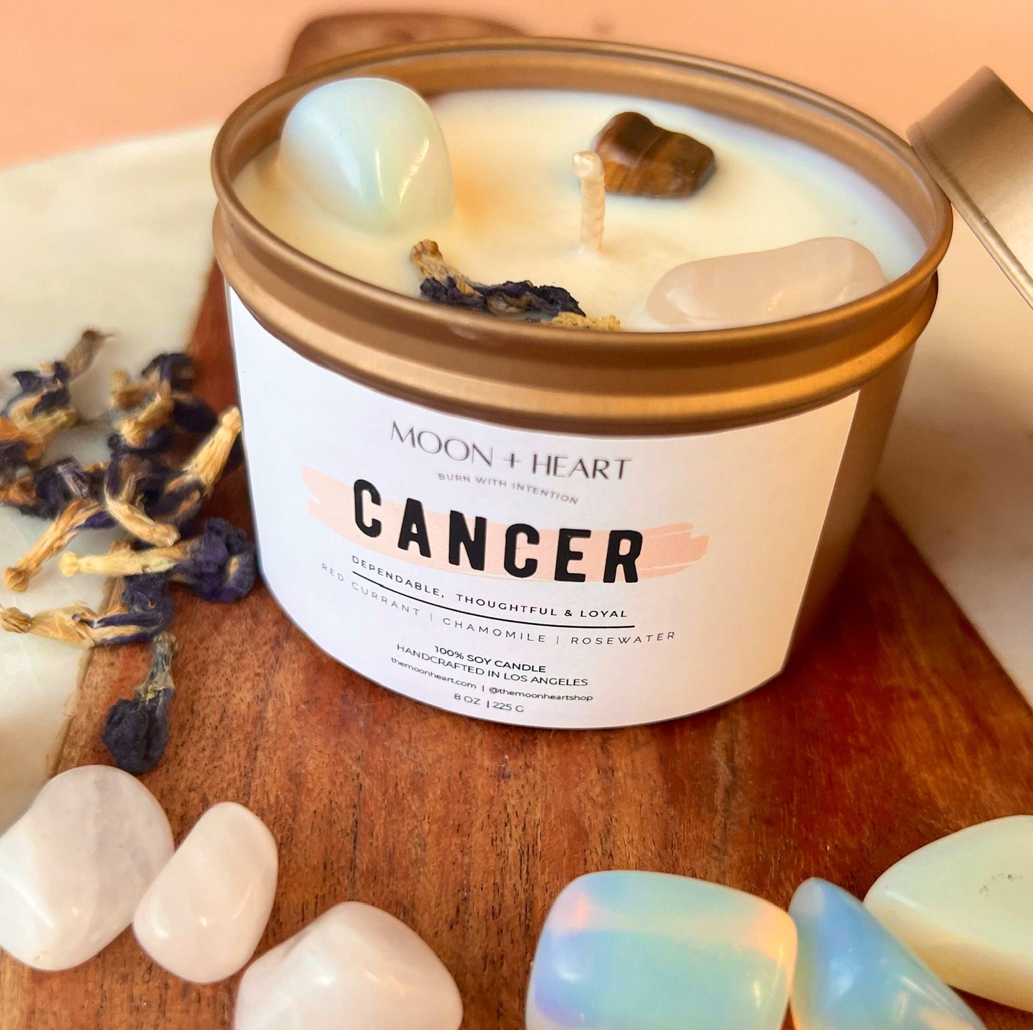 Cancer Zodiac candle | Crystal Infused candle | Intention Candle | Manifestation Candle