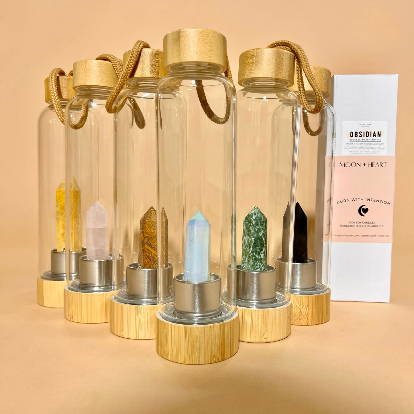 Chakra Energized Point Reiki Gemstone Tiger's Eye Hand-made Energy Wooden Crystal Healing Water Bottle With Protection Case Gift