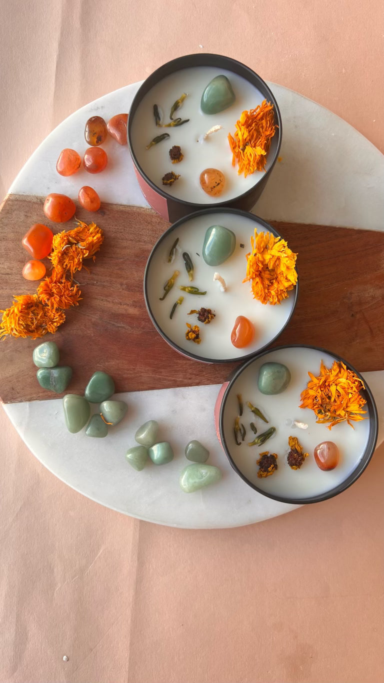 THANKSGIVING Intention Candle with crystals | Manifestation Candle | Cool Candles | Crystal Infused Candle