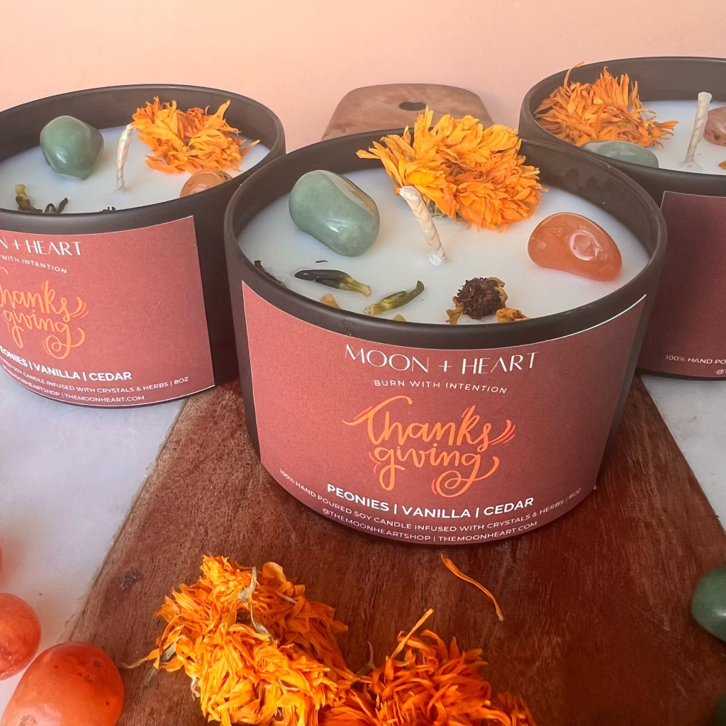 THANKSGIVING Intention Candle with crystals | Manifestation Candle | Cool Candles | Crystal Infused Candle