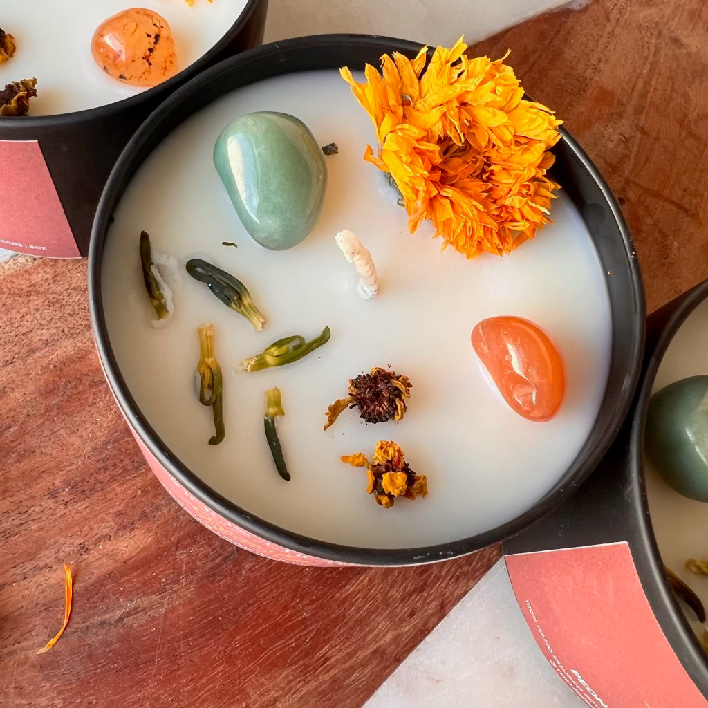 THANKSGIVING Intention Candle with crystals | Manifestation Candle | Cool Candles | Crystal Infused Candle