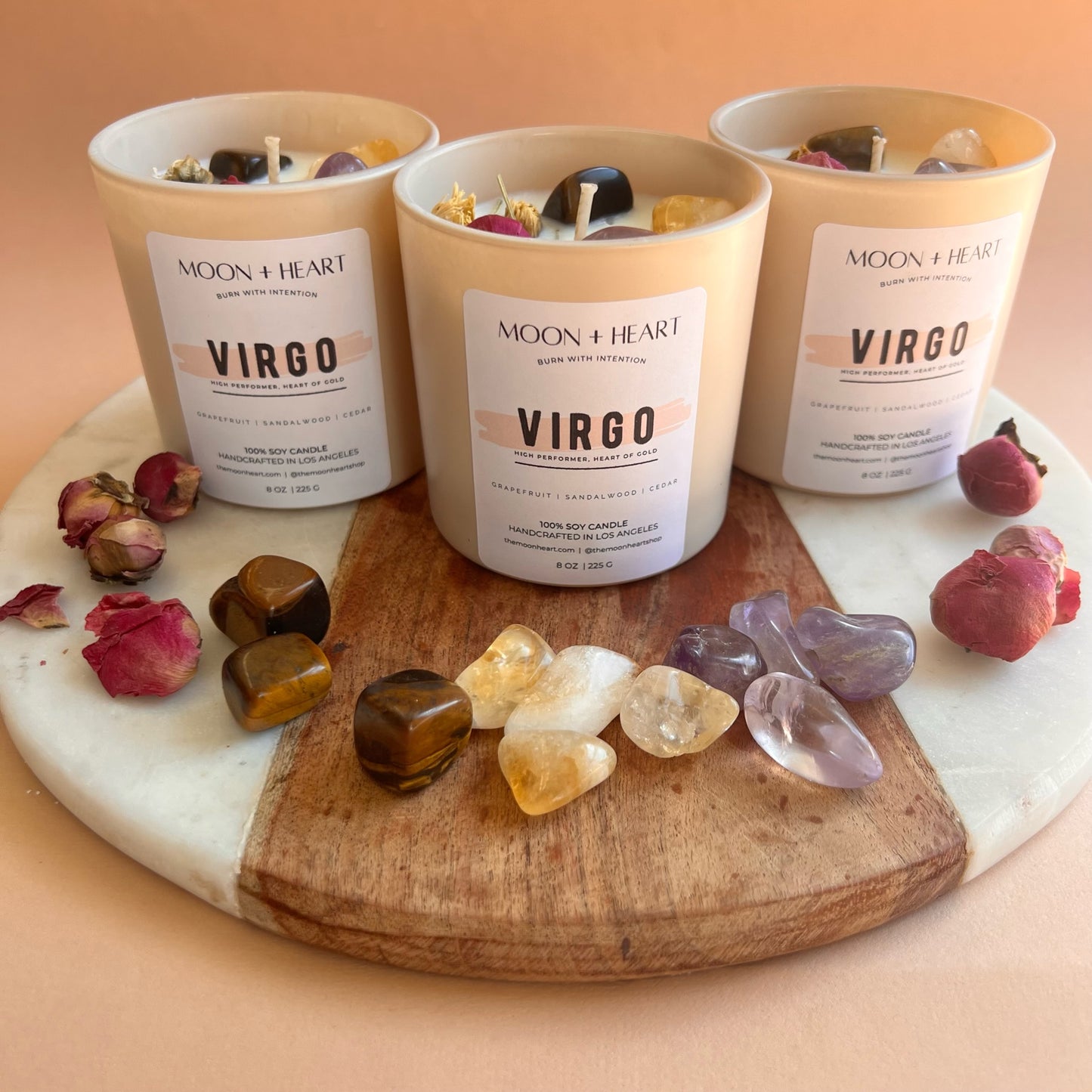 VIRGO zodiac sign Intention Candle w/ Crystal | Dried Flower Candles | Homemade candles | Manifestation Candle