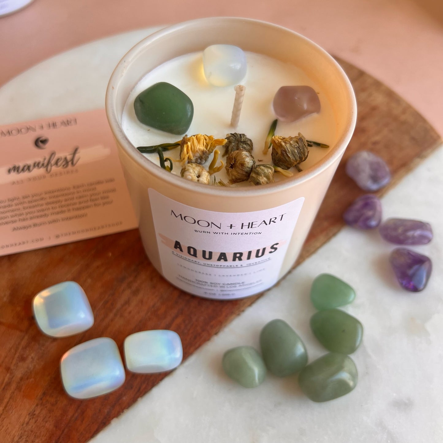 AQUARIUS Candle | Zodiac candle | Crystal Infused candle | Intention Candle | Manifestation Candle