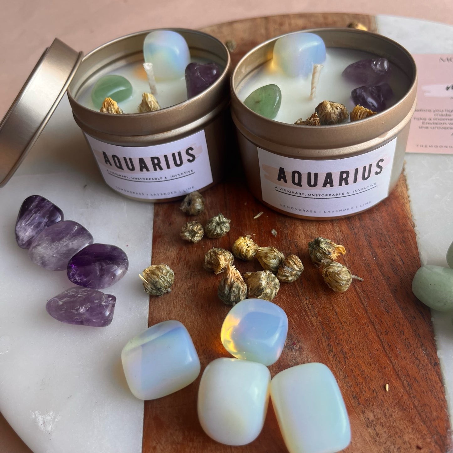 AQUARIUS Candle | Zodiac candle | Crystal Infused candle | Intention Candle | Manifestation Candle
