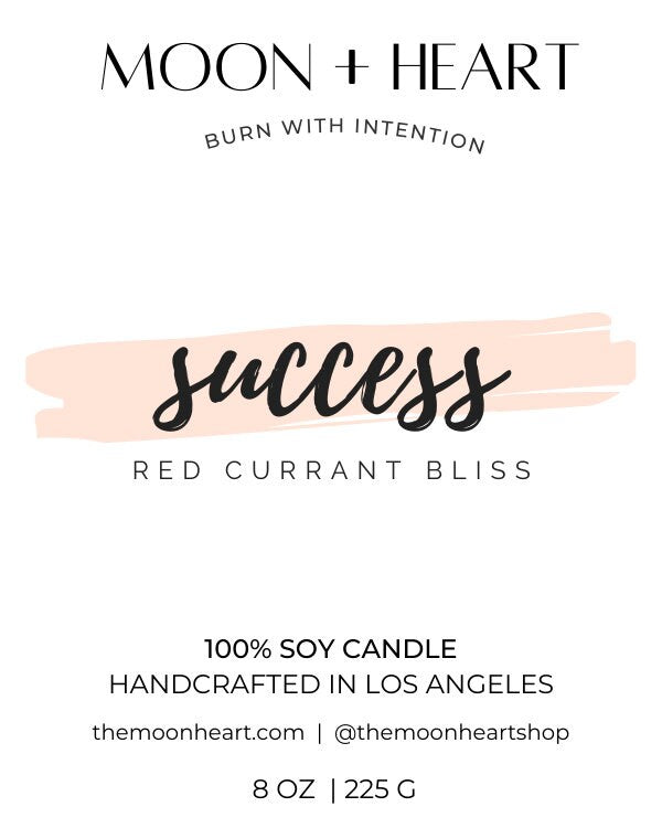 SUCCESS Intention Soy Wax Candle |  Pyrite stones | Scent: Red Currant Bliss