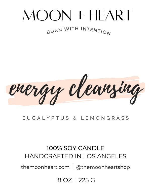 ENERGY CLEANSING Intention Soy Wax Candle | Amethyst & Green Aventurine | Scent: Eucalyptus & Lemongrass