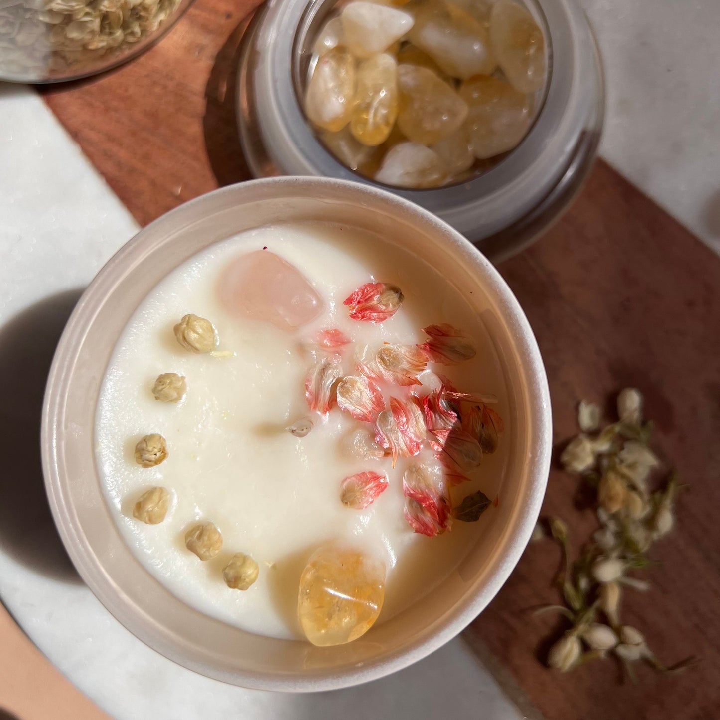 INFINITY LOVE  Bridal Intention Soy Wax Candle | Rose Quartz + Citrine | Scent: Lavender Brown Butter Cake