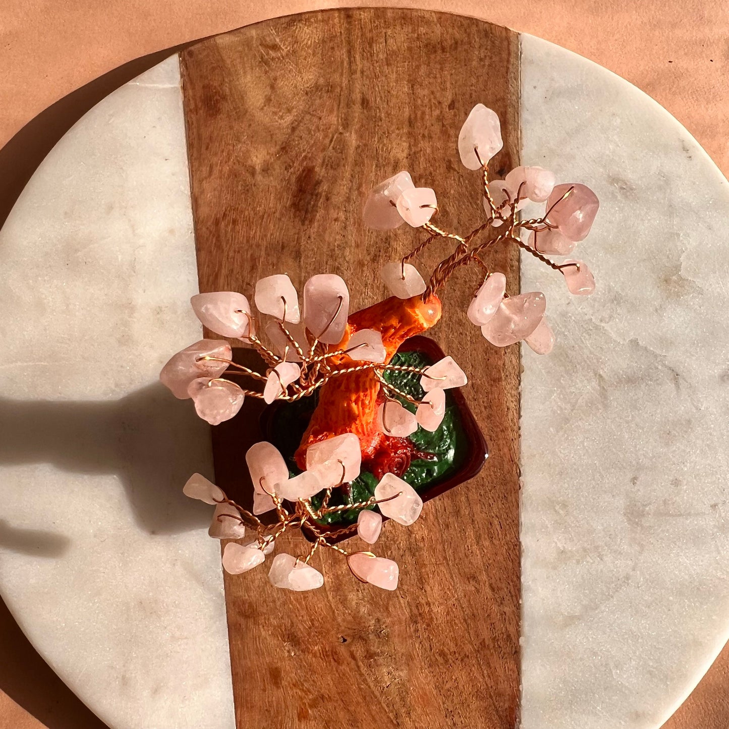 Crystal Money Tree | Raw Rose Quartz | Gemstone tree | Crystal Tree of Life | Crystal room decor