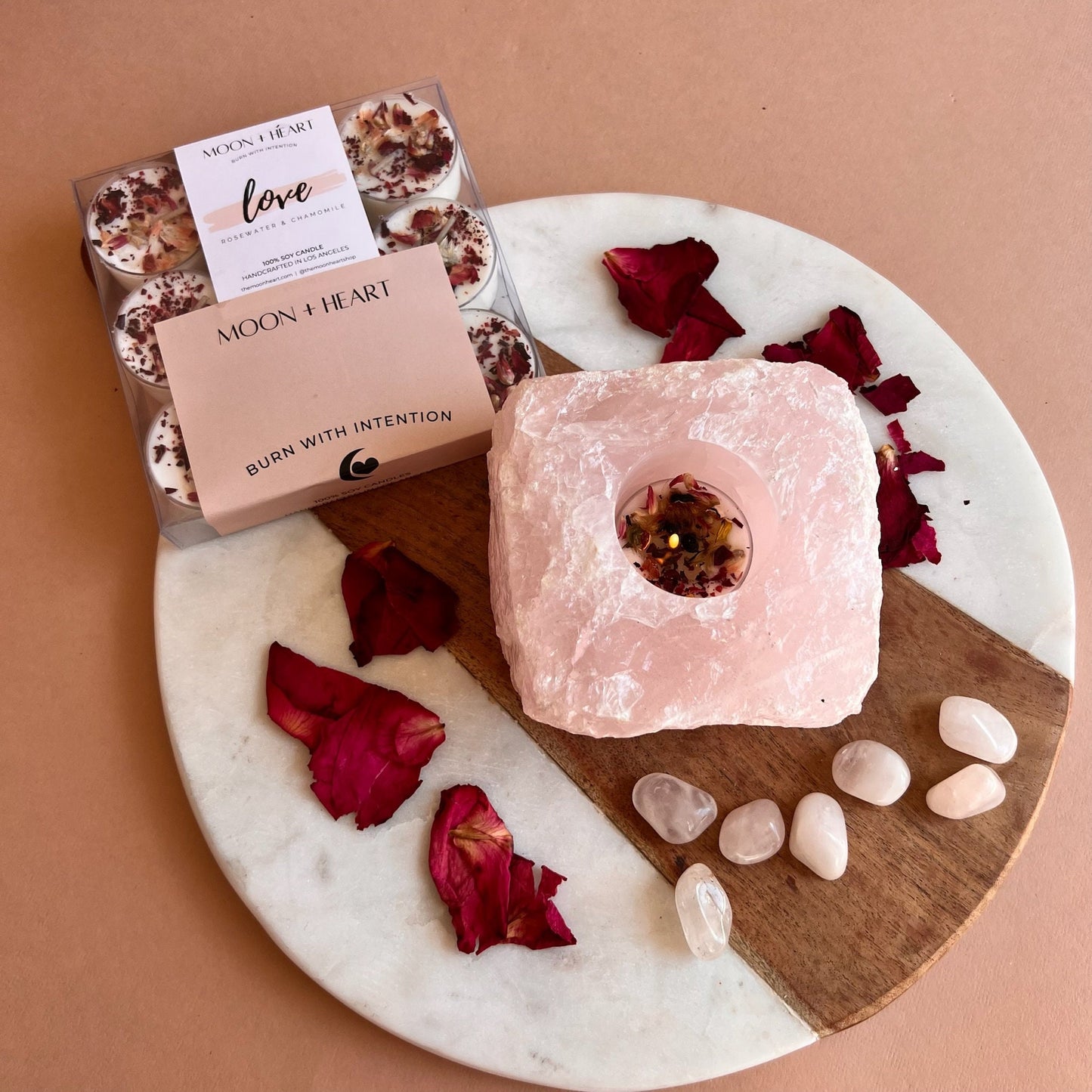 Raw Rose Quartz Chunk  for Tea light candles | Tea light Holder | Rose Quartz | Altar Candles holder