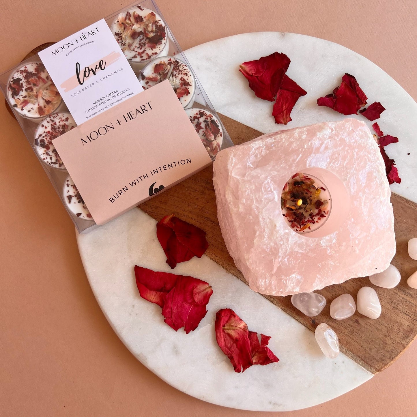 Raw Rose Quartz Chunk  for Tea light candles | Tea light Holder | Rose Quartz | Altar Candles holder