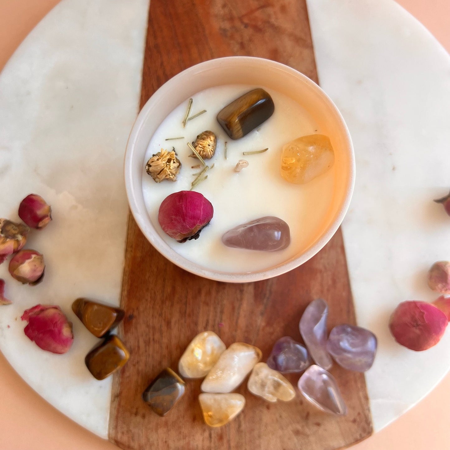 VIRGO zodiac sign Intention Candle w/ Crystal | Dried Flower Candles | Homemade candles | Manifestation Candle