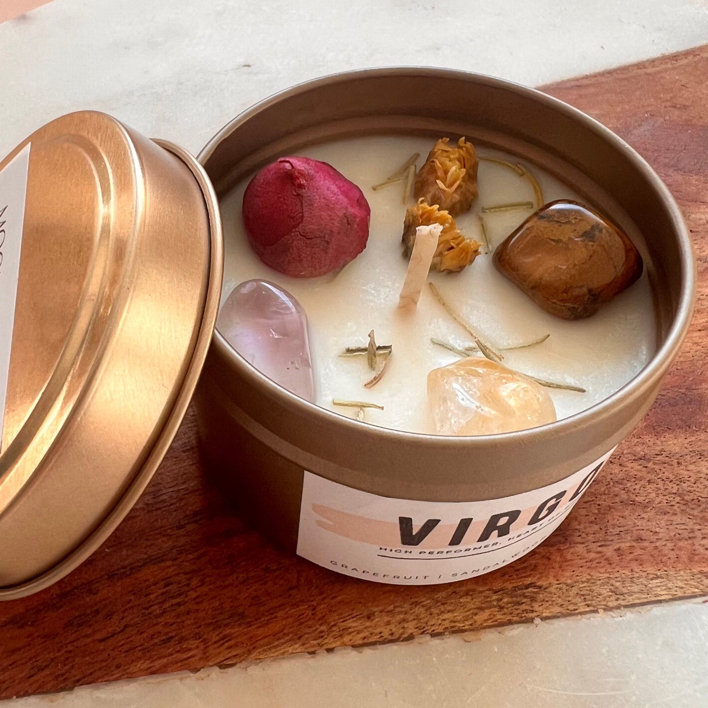 VIRGO zodiac sign Intention Candle w/ Crystal | Dried Flower Candles | Homemade candles | Manifestation Candle