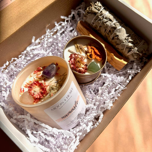 Self Care Box | Crystal Infused candle | Intention Candle | Manifestation Candle | Sage Bundle