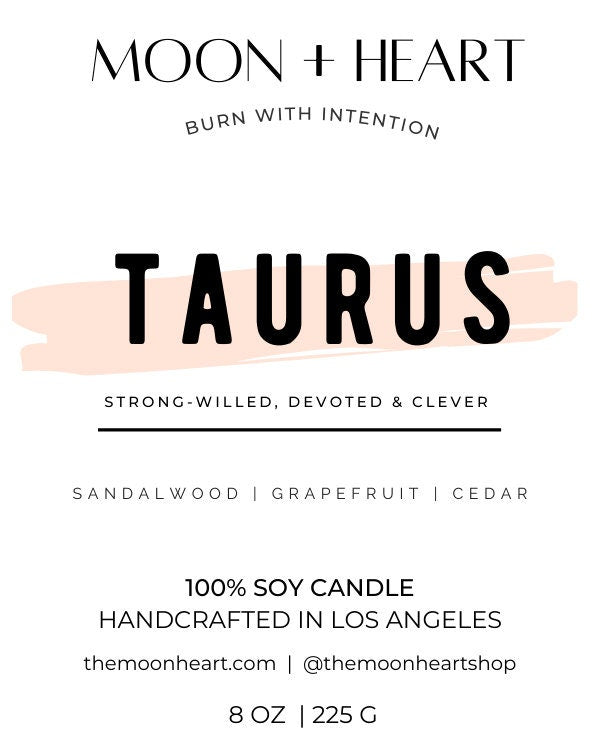 TAURUS Zodiac candle | Crystal Infused candle | Intention Candle | Manifestation Candle