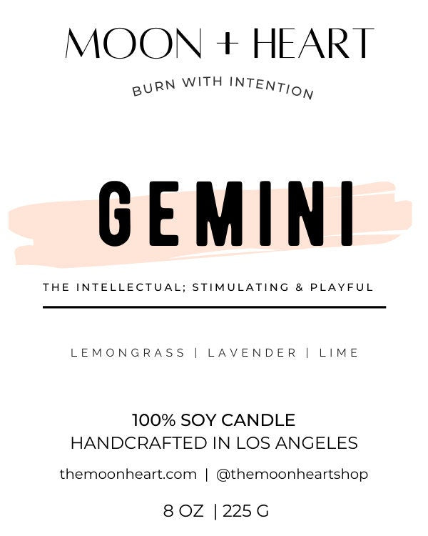 Gemini Candle | Zodiac candle | Crystal Infused candle | Intention Candle | Manifestation Candle