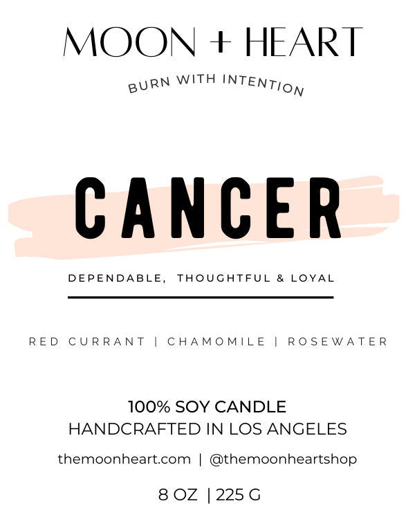 Cancer Zodiac candle | Crystal Infused candle | Intention Candle | Manifestation Candle