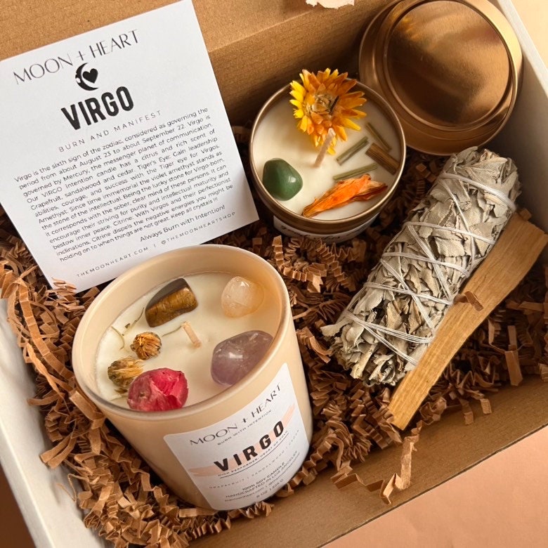 Zodiac candle gift box | Self Care Box | Intention candle | Crystal Infused Candle | Manifestation candle