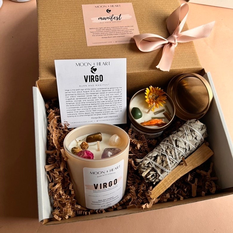 Zodiac candle gift box | Self Care Box | Intention candle | Crystal Infused Candle | Manifestation candle