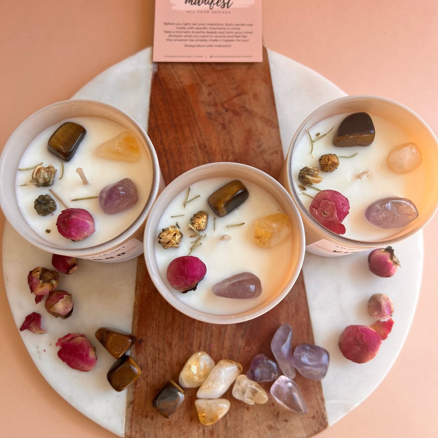 VIRGO zodiac sign Intention Candle w/ Crystal | Dried Flower Candles | Homemade candles | Manifestation Candle