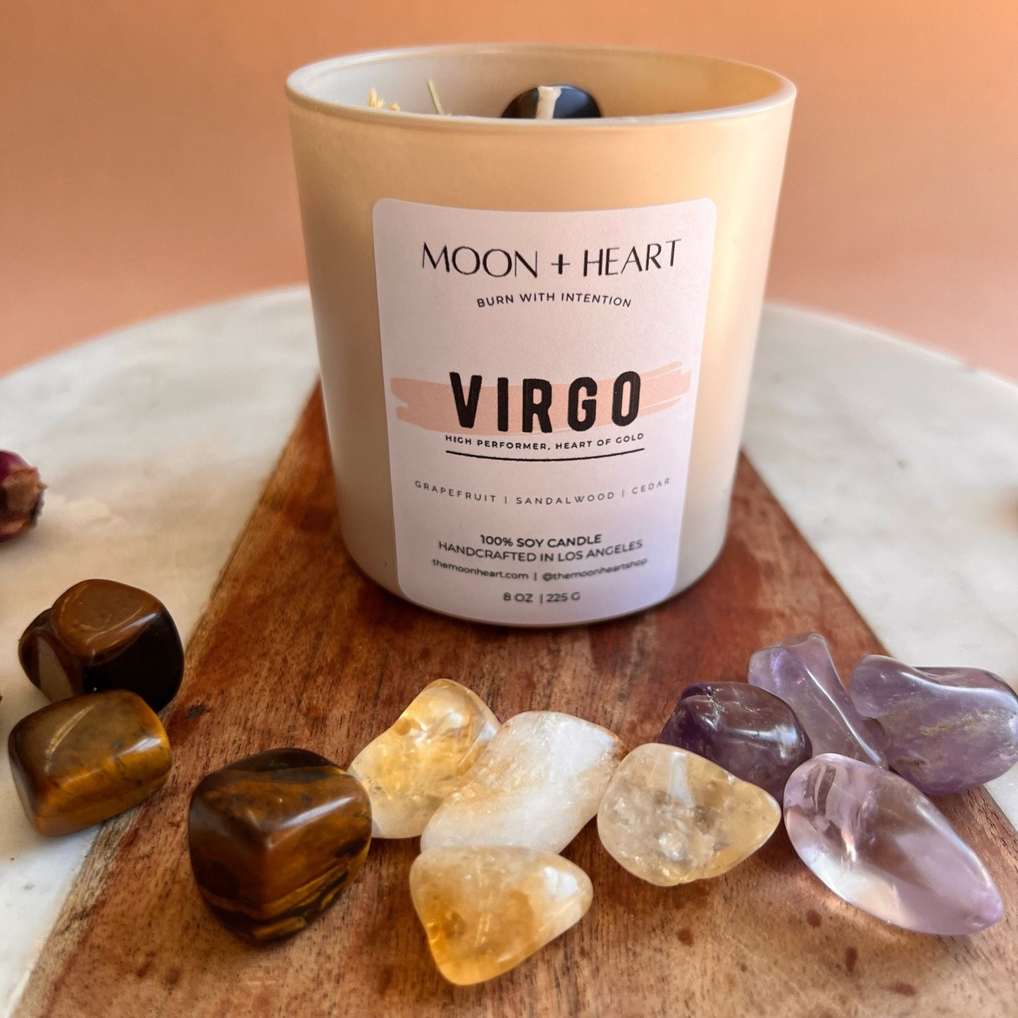 VIRGO zodiac sign Intention Candle w/ Crystal | Dried Flower Candles | Homemade candles | Manifestation Candle