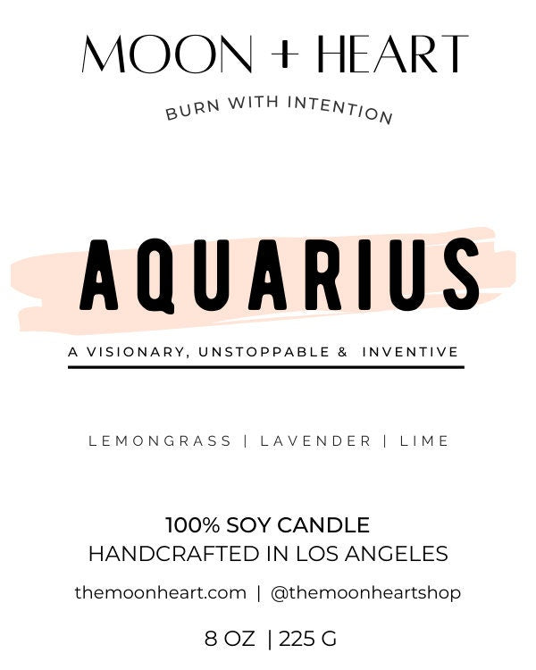 AQUARIUS Candle | Zodiac candle | Crystal Infused candle | Intention Candle | Manifestation Candle
