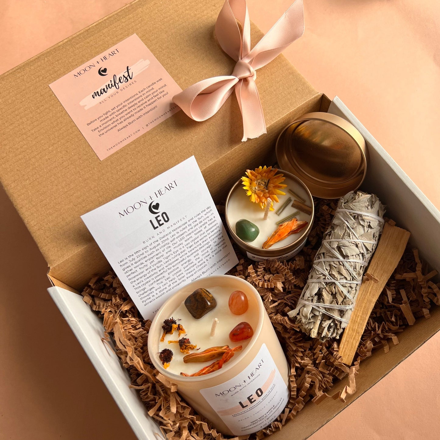 Zodiac candle gift box | Self Care Box | Intention candle | Crystal Infused Candle | Manifestation candle