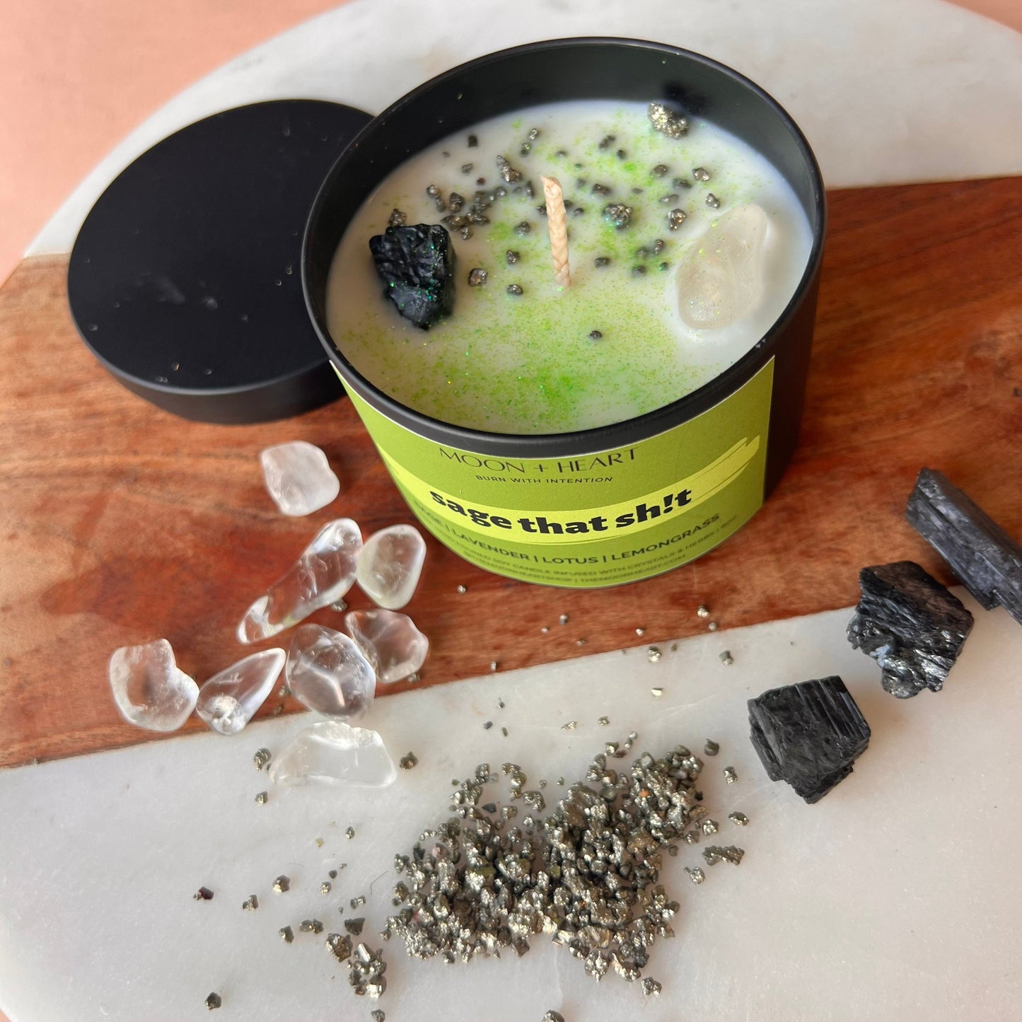 Sage that Shit Intention Candle with crystals | Manifestation Candle | Cool Candles | Crystal Infused Candle
