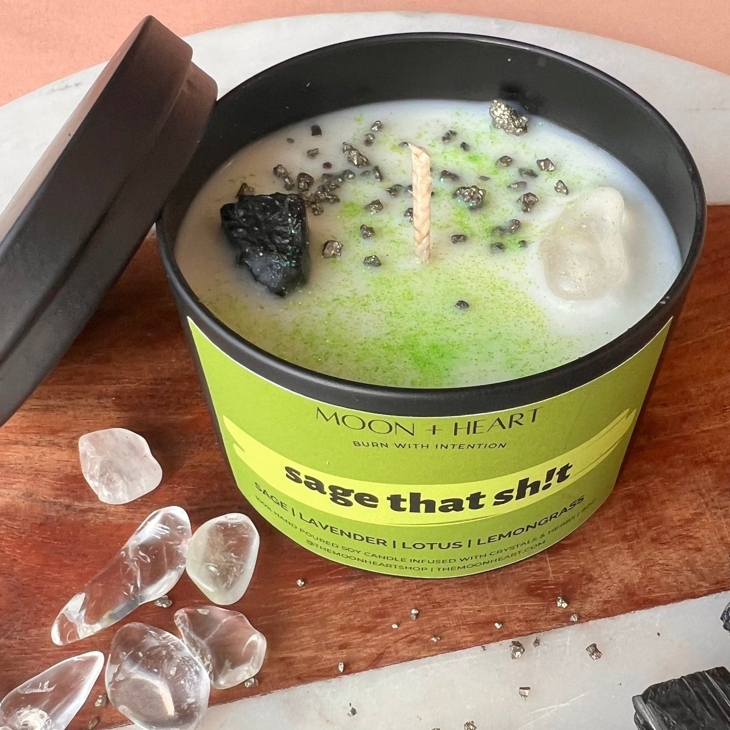 Sage that Shit Intention Candle with crystals | Manifestation Candle | Cool Candles | Crystal Infused Candle