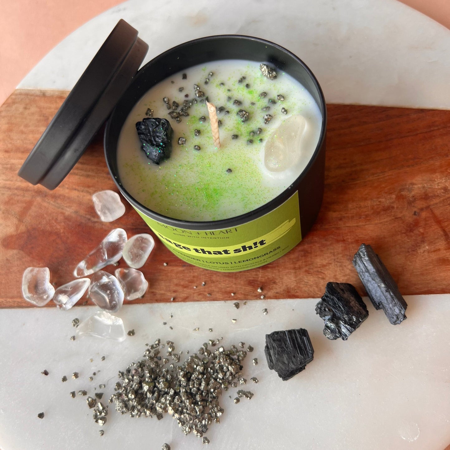 Sage that Shit Intention Candle with crystals | Manifestation Candle | Cool Candles | Crystal Infused Candle