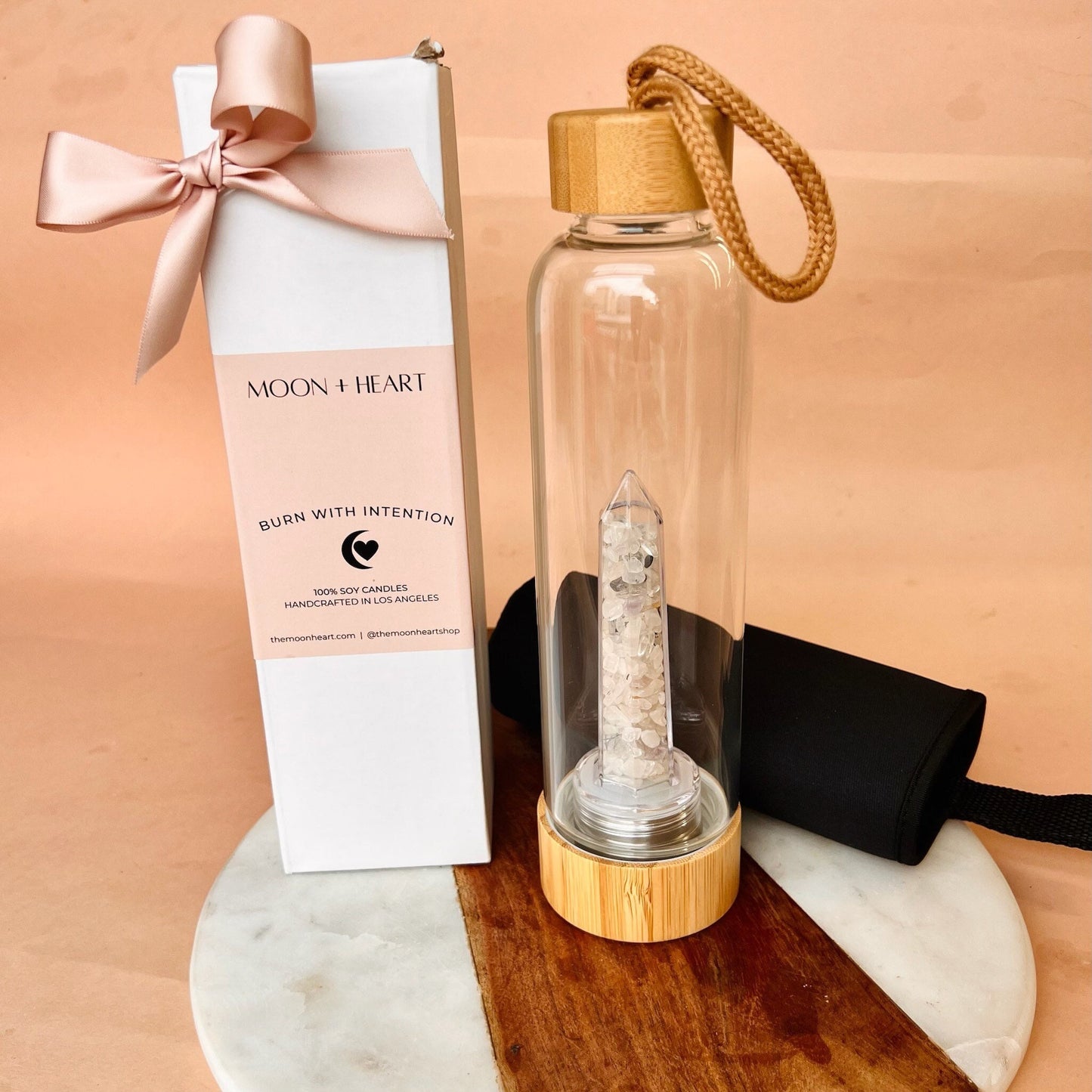 Clear Quartz Crystal Water Bottle with case | Crystal Infused Water | Moon Water | Glass Water bottle