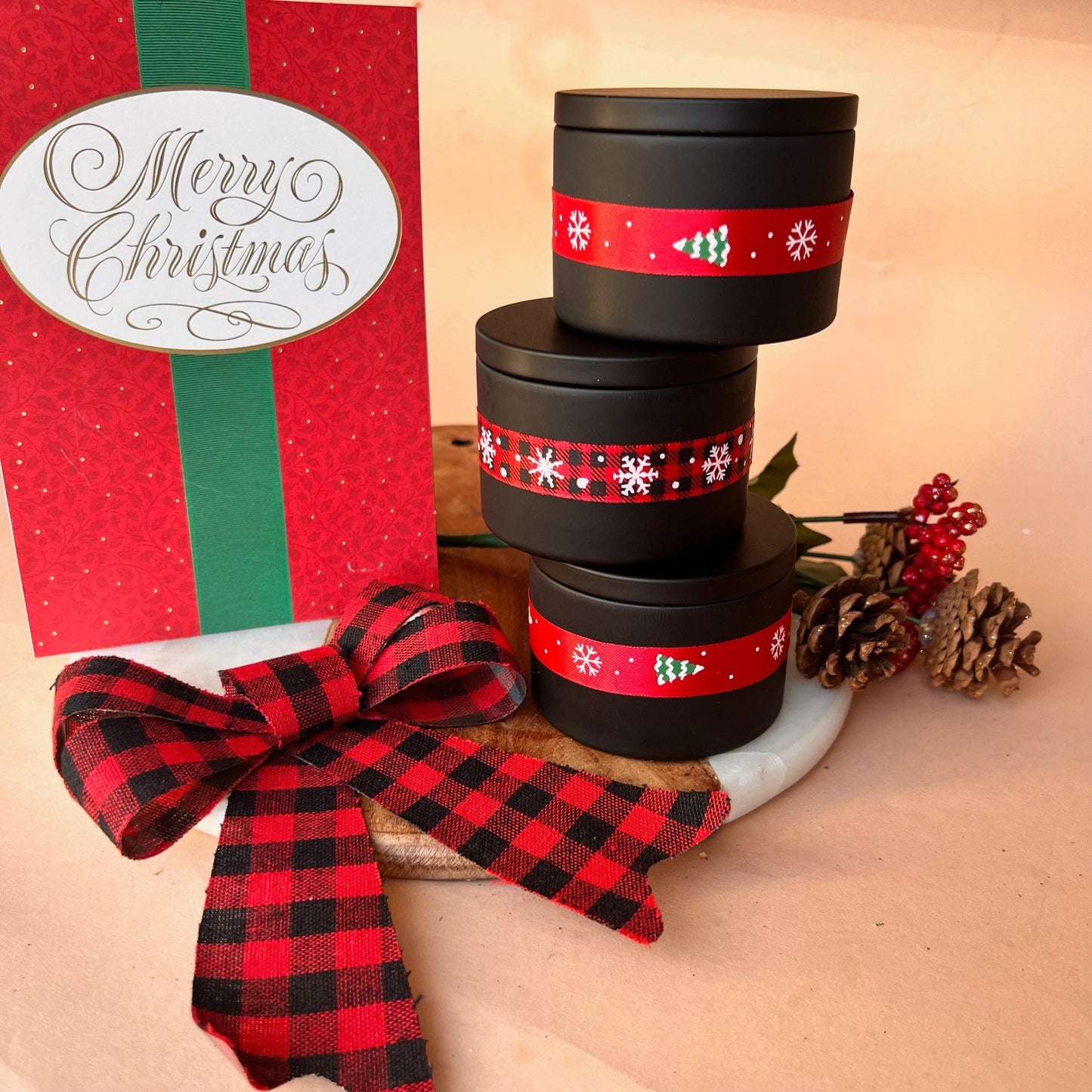 Christmas Holiday Candle Trio | Intention Candle |Homemade candles | Manifestation Candle | Crystal Infused Candle