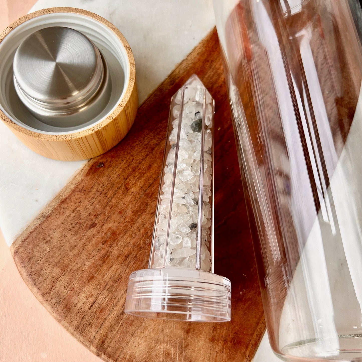 Clear Quartz Crystal Water Bottle with case | Crystal Infused Water | Moon Water | Glass Water bottle