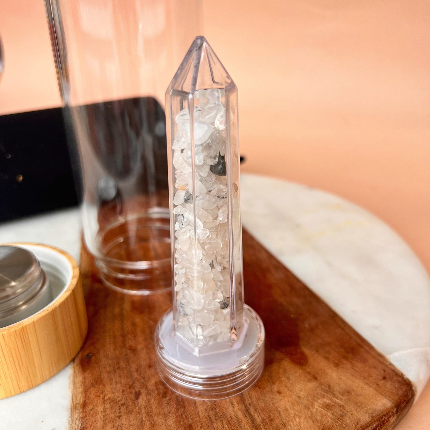 Clear Quartz Crystal Water Bottle with case | Crystal Infused Water | Moon Water | Glass Water bottle