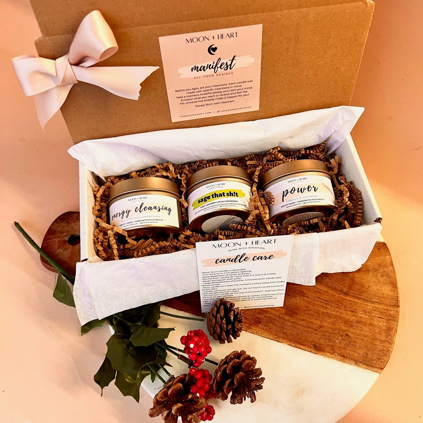 Custom 3 intention candles gift box | Self Care Box | Intention candle | Crystal Infused Candle | Manifestation candle