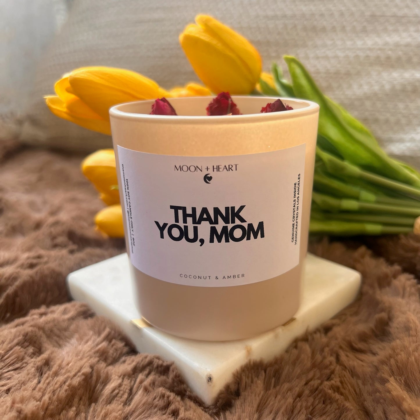 thank you, mom candle, mother's day candle gift , moonheart candle with roses