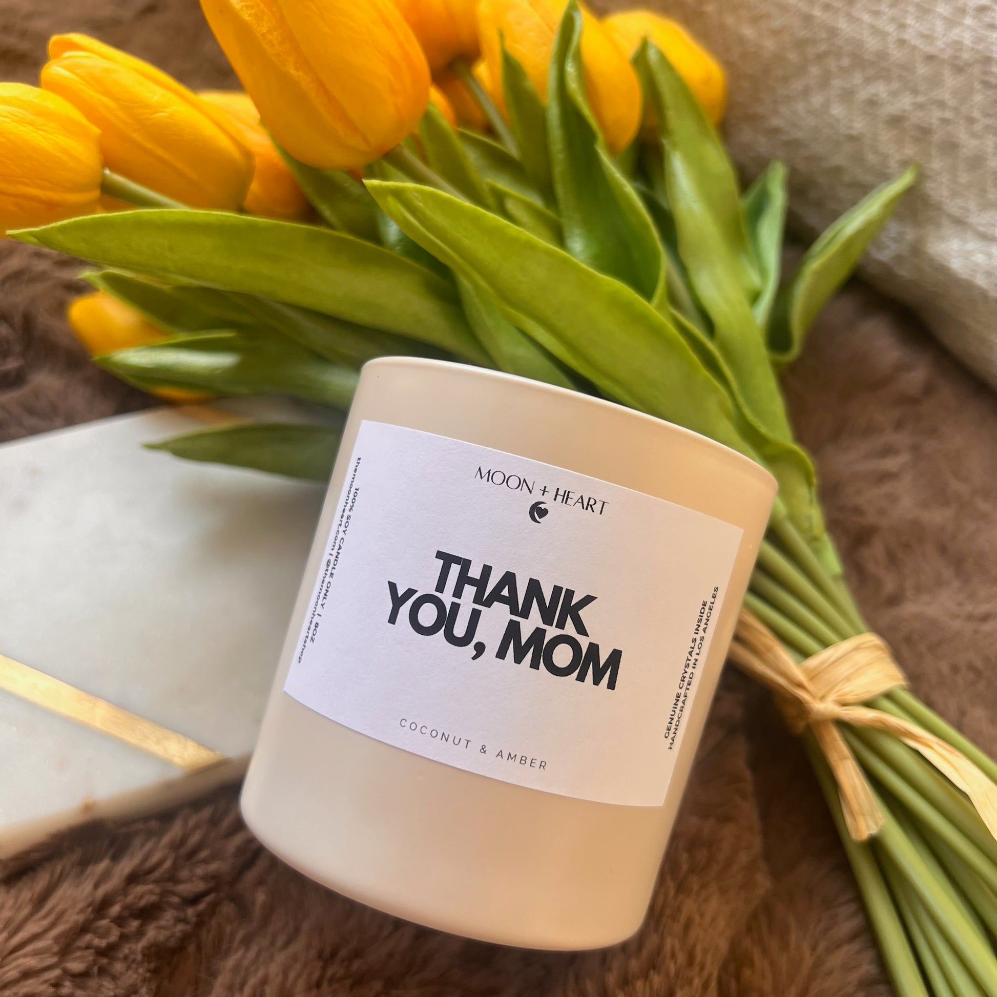 thank you, mom candle, mother's day candle gift , moonheart candle with roses