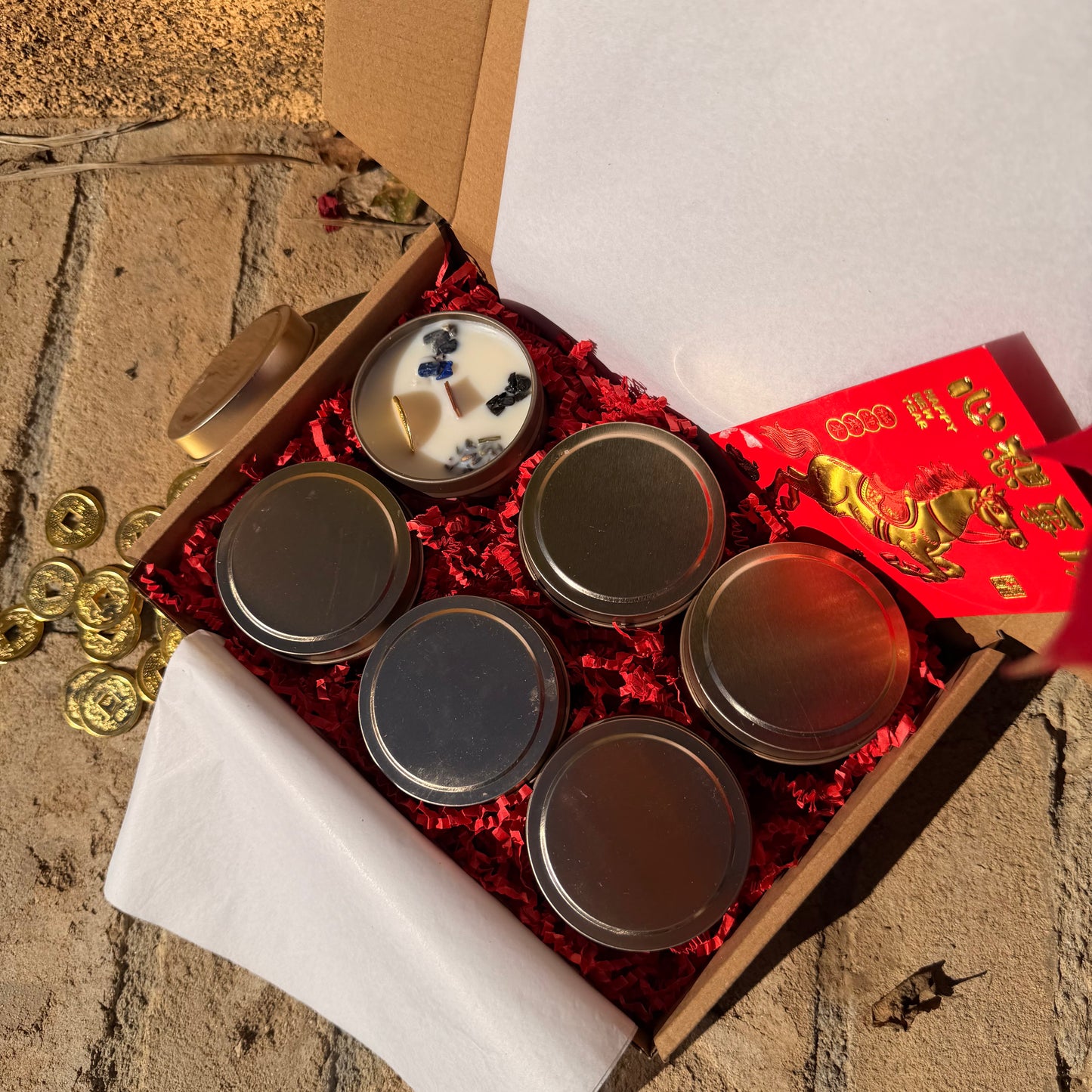 6 X 4oz 2026 Year of the HORSE Intention Candle | Manifestation Candle with crystals & feng shui coin