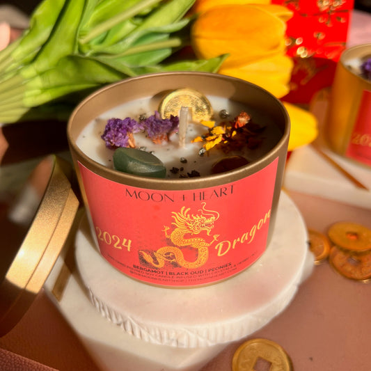 2024 Year of the DRAGON candle|  Intention Candle | Manifestation Candle with Feng Shui Coin