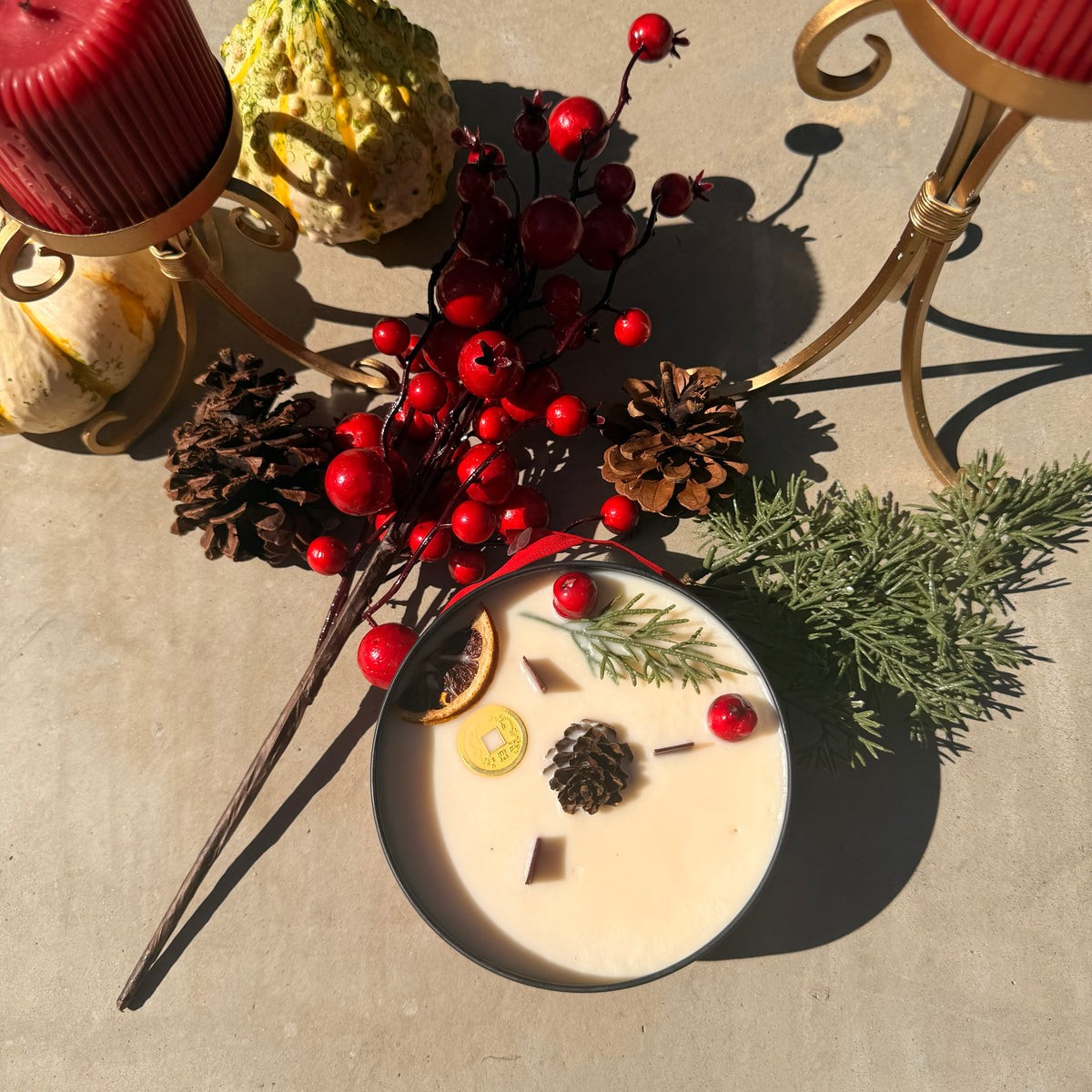 Large 3-Wick Holiday Candle with Mystery Crystal & Feng Shui Coin