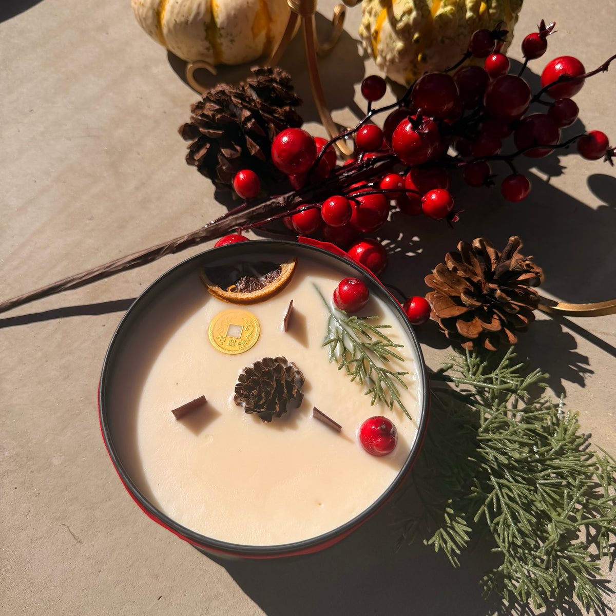 Large 3-Wick Holiday Candle with Mystery Crystal & Feng Shui Coin