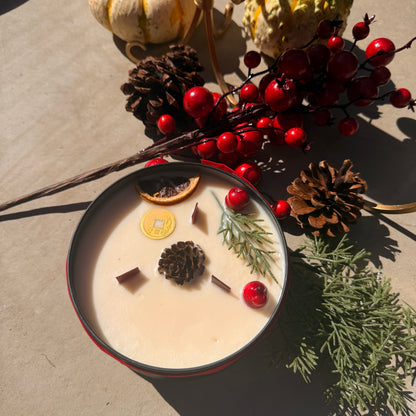 Large 3-Wick Holiday Candle with Mystery Crystal & Feng Shui Coin